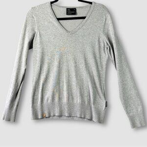Peak Performance Grey V-neck Casual Style Cotton Women Sweater Size Medium